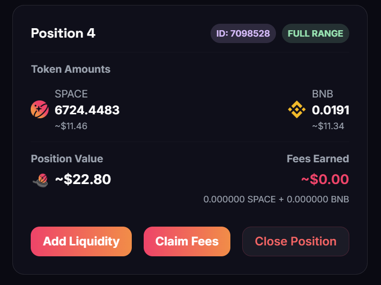 A SPACE / BNB position on BNB Smart Chain