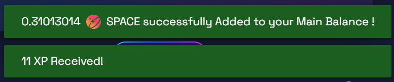 XP earned after claiming staking rewards