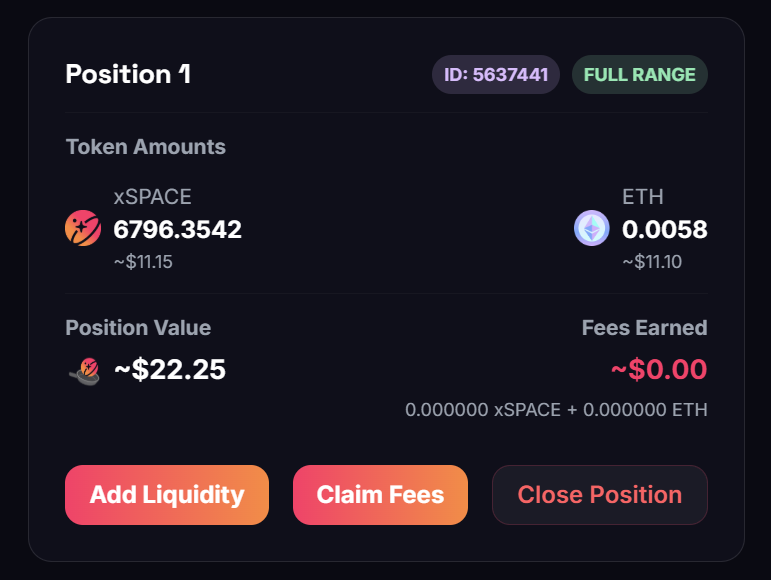 An xSPACE / ETH position on Arbitrum