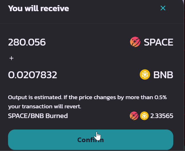 The summary of tokens received when removing a PancakeSwap V2 position