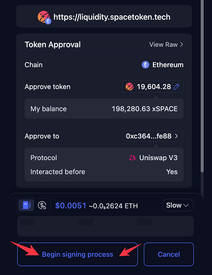 Rabby asking to sign the token approval on Ethereum
