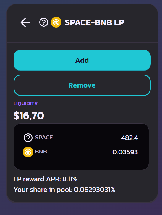 A SPACE-BNB position on PancakeSwap V2