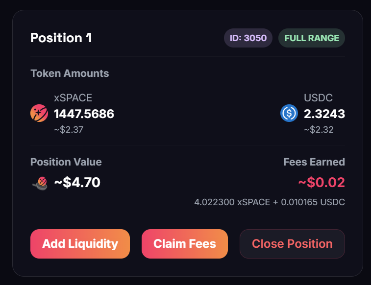 An xSPACE / USDC position on Gnosis Chain