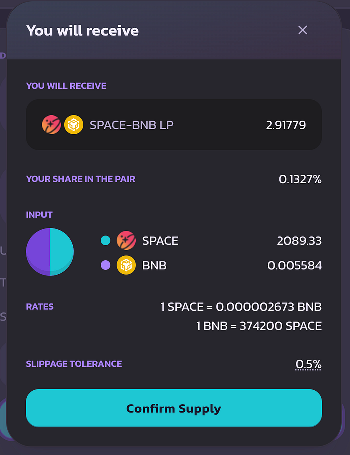 The Confirm Supply screen on PancakeSwap V2